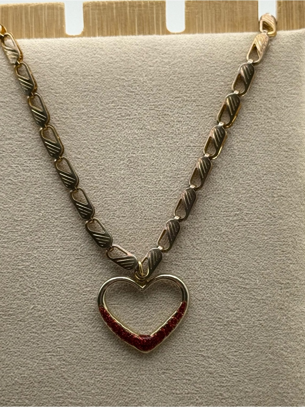 Gold-Tone Heart Pendant Necklace with Red Accent